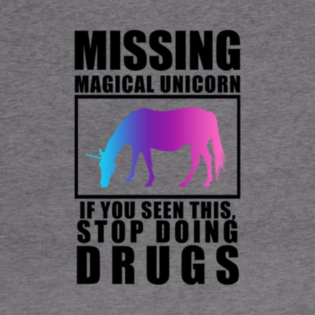 Unicorn Missing colorful horse magic joke idea by Nulian Sanchez